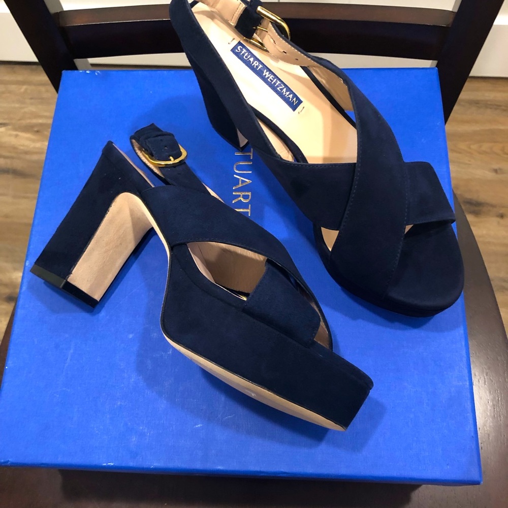 Stuart Weitzman platform sandals deep Navy suede. BRAND NEW/BOX NEVER WORN
